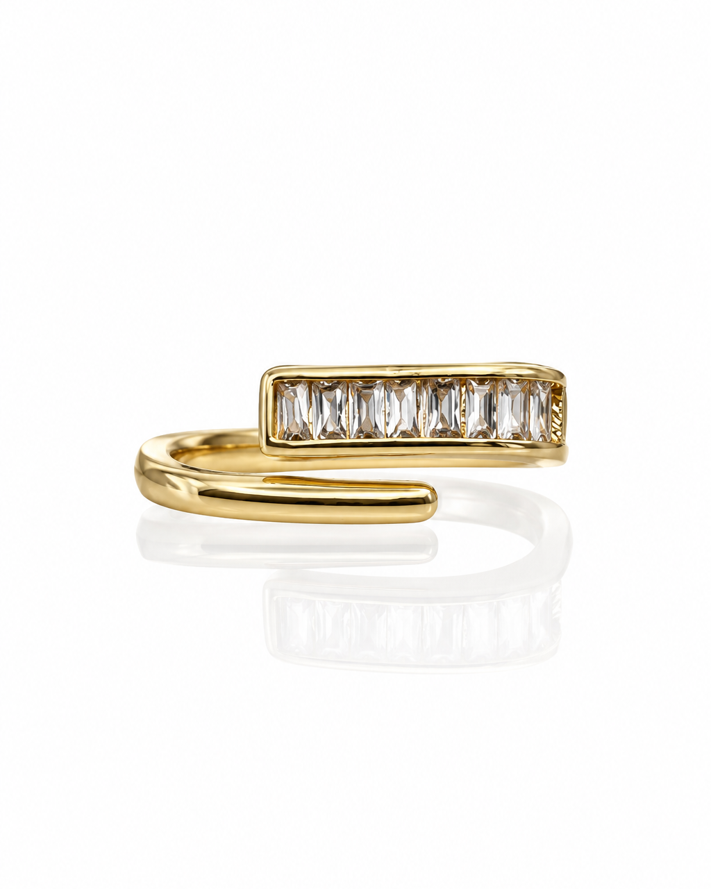Bague Baguetta dorée barrette zircons taille baguette