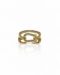 Bague Linko dorée double anneau maillon central pavé zircons