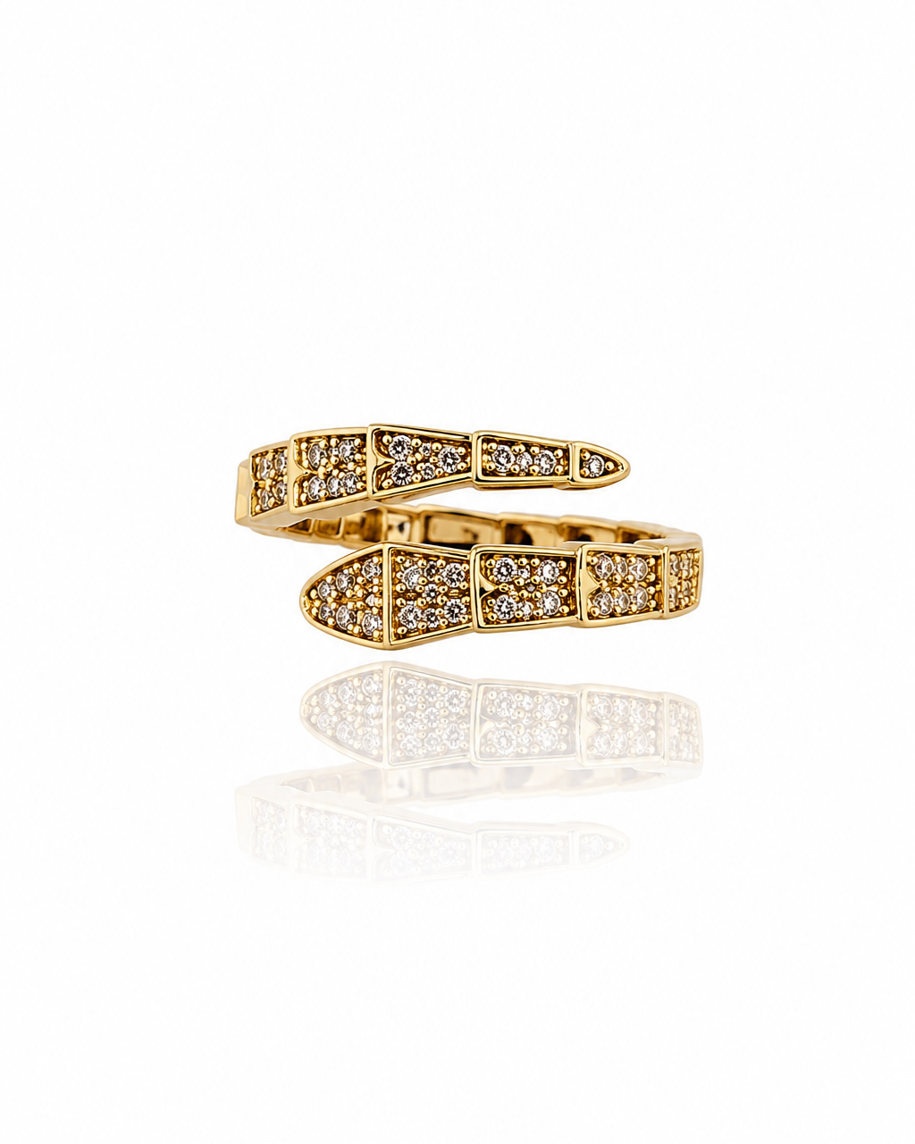 Bague Vipera dorée serpent segments articulés pavé zircons
