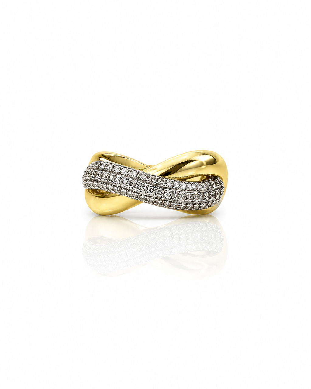 Bague Infinita dorée torsade triple rangée zircons pavés