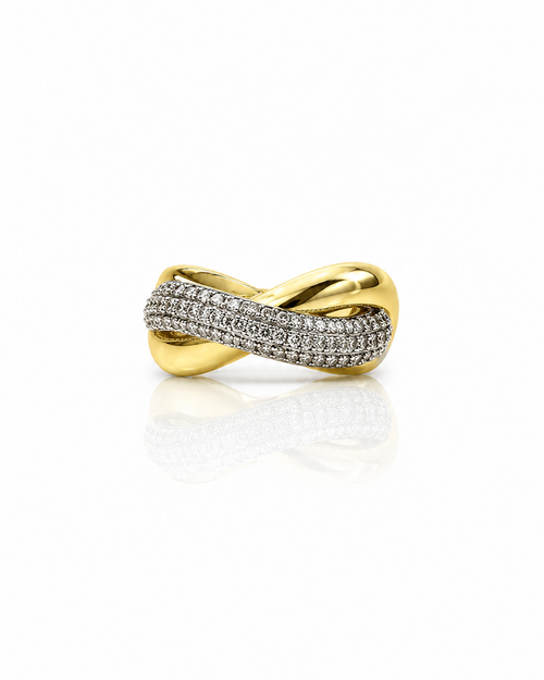Bague Infinita dorée torsade triple rangée zircons pavés