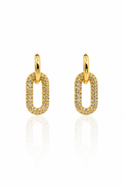 Boucles d'oreilles créoles dorées maillon ovale pavé zircons