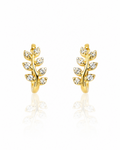 Boucles d'oreilles dorées branche feuilles zircons