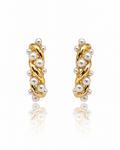 Boucles d'oreilles créoles dorées torsadées perles nacerées