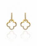 Boucles d'oreilles créoles dorées pendentif trèfle pavé zircons