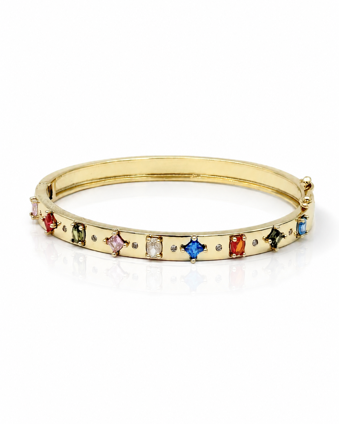 Bracelet Jonc Arc – jonc rigide doré et cristaux multicolores serties